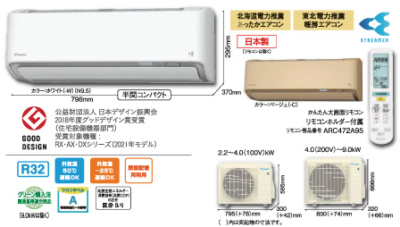 ダイキンS80YTAXP-W S80YTAXV-W本体寸法