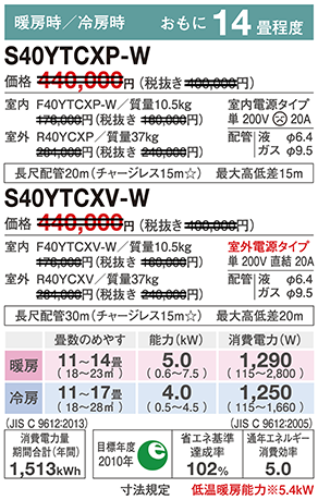 ダイキンエアコンS40YTCXP(V)-W