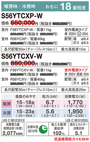 ダイキンエアコンS56YTCXP(V)-W
