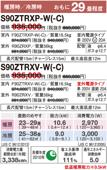 ダイキンエアコンS90ZTRXP-WうるさらX