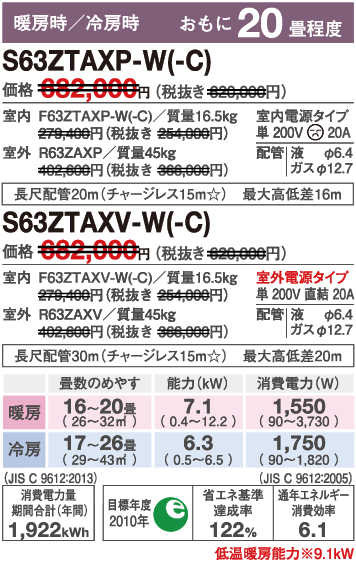 ダイキンエアコンS63ZTAXP-W S63ZTAXV-W