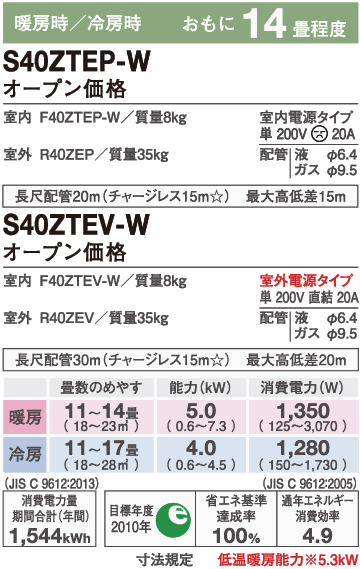 S40ZTEP-W｜ダイキンエアコンEシリーズ2022年新型｜新築取付・交換入替工事