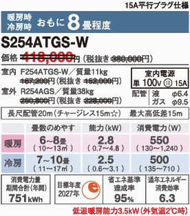 ダイキンエアコンS254ATGS-W