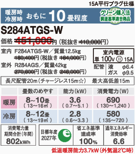 ダイキンエアコンS284ATGS-W