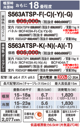 ダイキンエアコンS563ATSP-F『risora』スペック