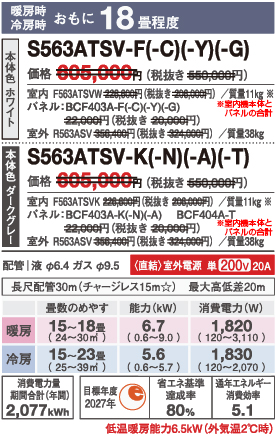 ダイキンエアコンS563ATSV-F『risora』スペック