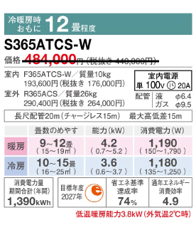 ダイキンエアコンS365ATCS-W