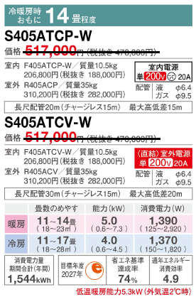 ダイキンエアコンS405ATCP-W